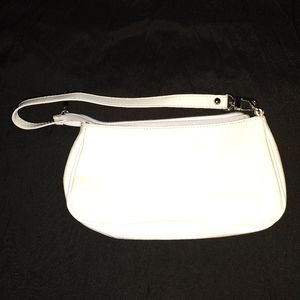 White Croc Embossed Striped Baguette Bag